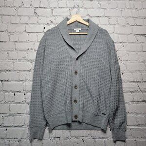 Brax James Virgin Merino Wool‎ Blend Gray Shawl Collar Knit Button Cardigan Sz L